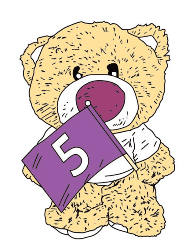 teddy bear holding a 5 flag