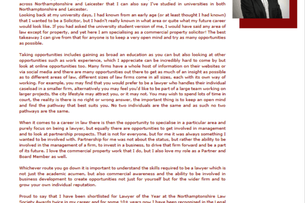 Tom Warrender has article published by University of Northampton Law Society Bulletin